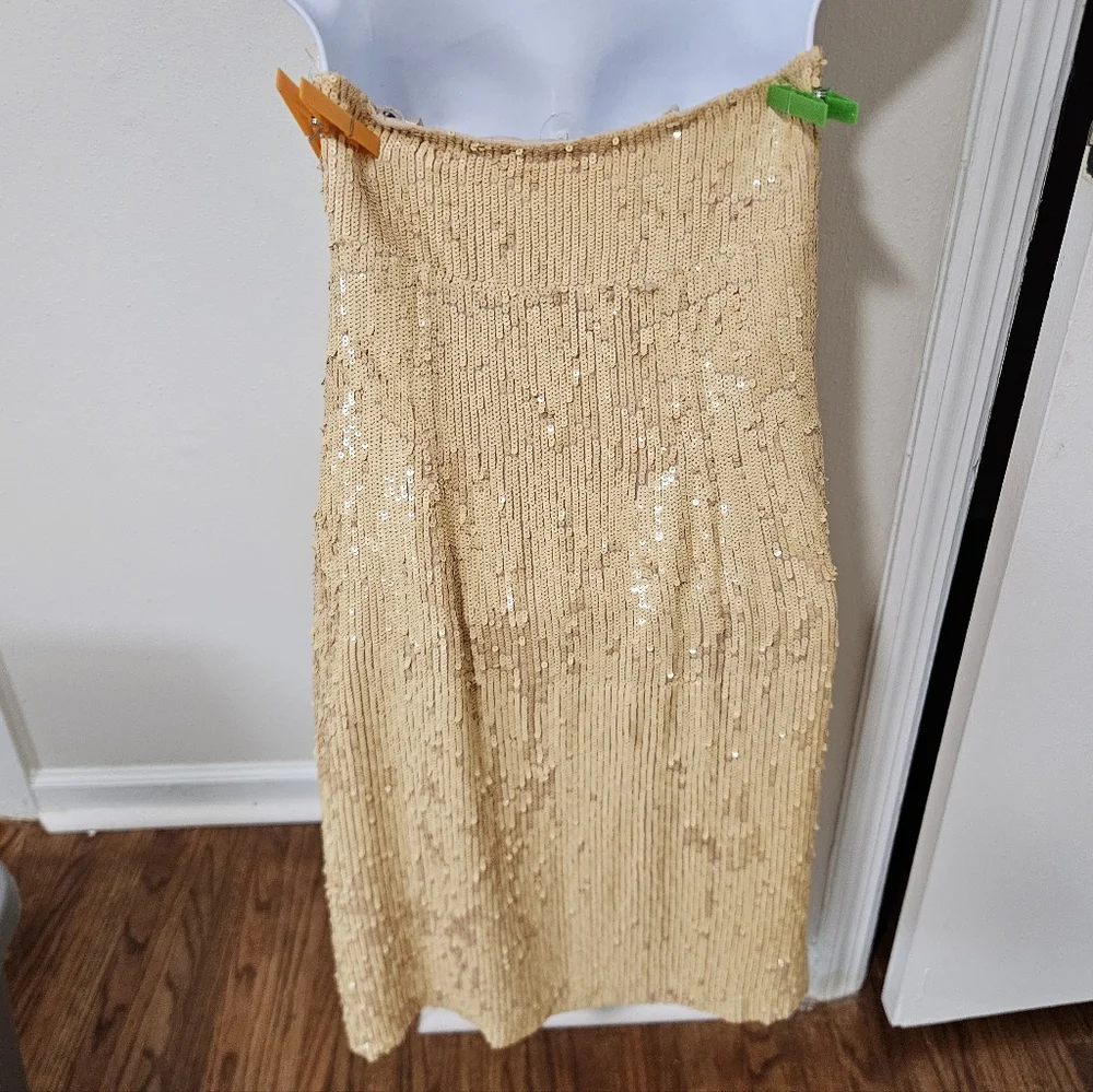 Basix Womens Dress 4 VTG Strapless Gold Sequin Mini Party Silk Taylor NYE 90s